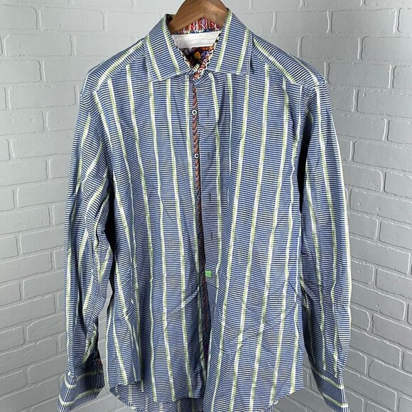 Robert Graham‎ Shirt Mens XLarge Blue Green Stripe Geometric Classic Cotton - Picture 1 of 11